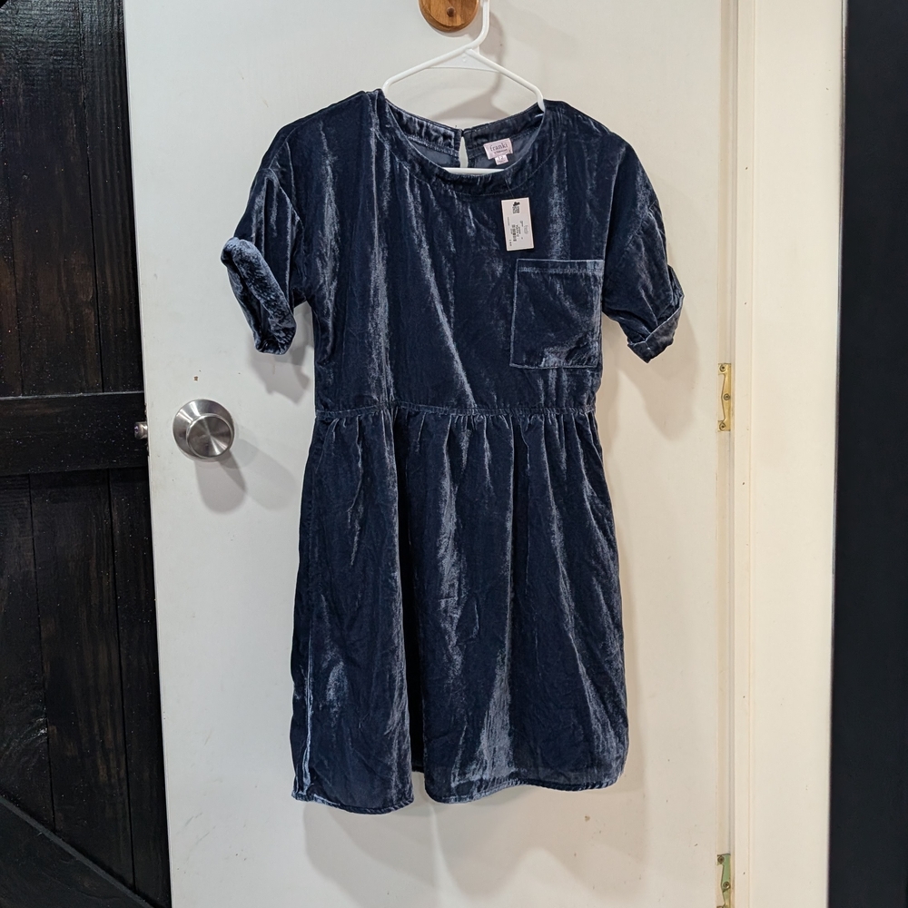 Francesca's Collections Velvet Kids Dress in Navy